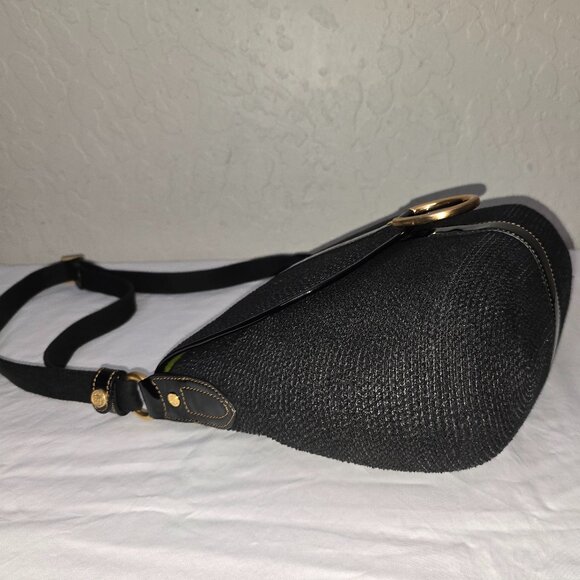 Eric Javits Medium Black Squishee Straw And Patent Leather Flap Crossbody Bag - Picture 13 of 15